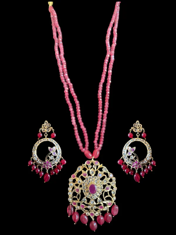 Blue Drop Earrings-PS519 Hima ruby Pendant set with earrings (READY TO SHIP  )