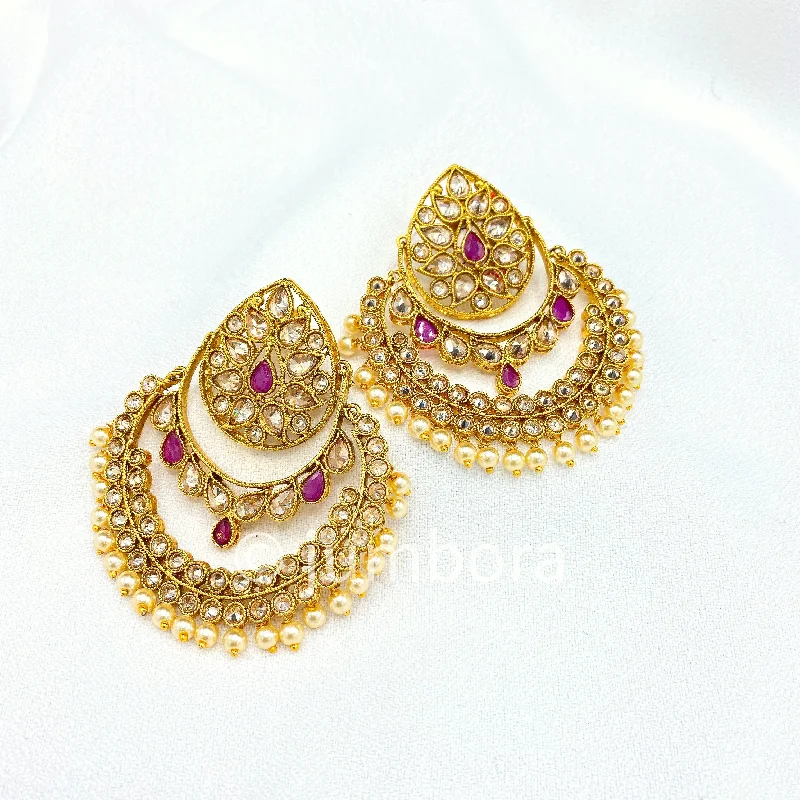 Handmade Silver Earrings-Chaandbali Antique Gold Earrings with Champagne color CZ stones