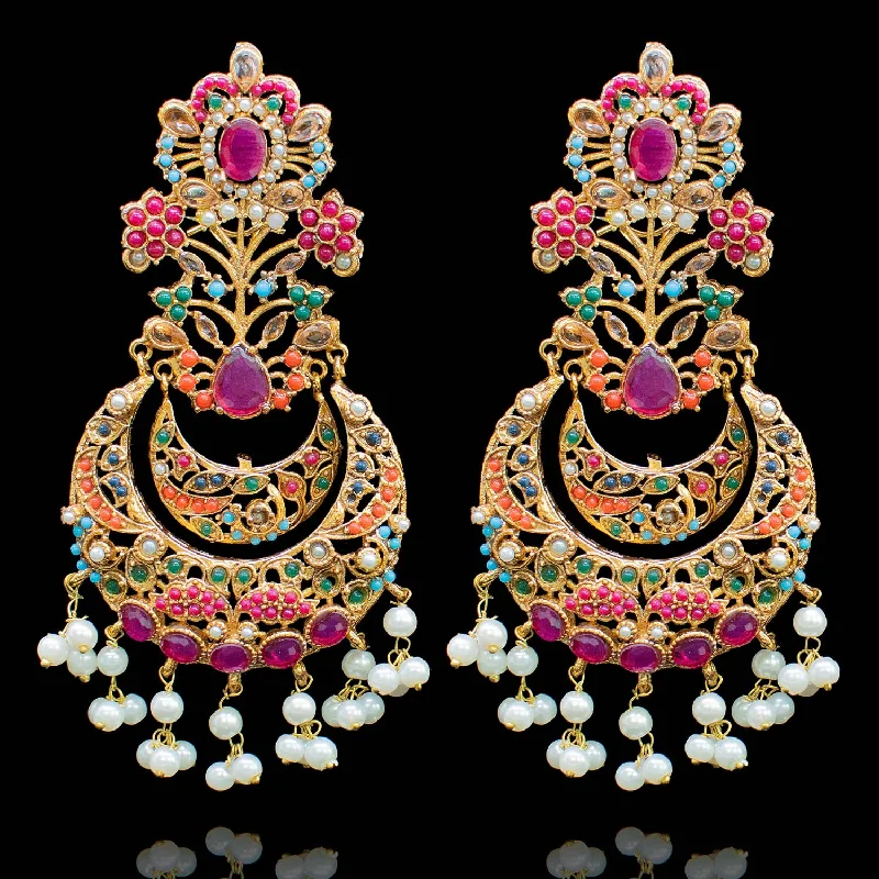 Colorful Crystal Earrings-Kausar Earrings - Available in 2 Colors