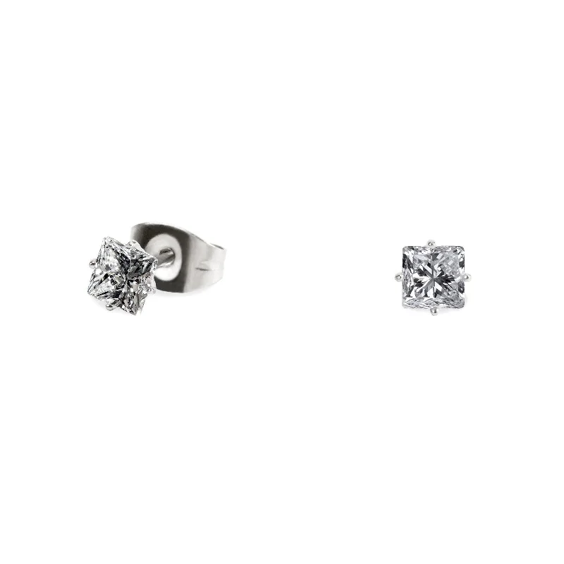 Long Chain Earrings-Stainless 5mm square cz stud earrings