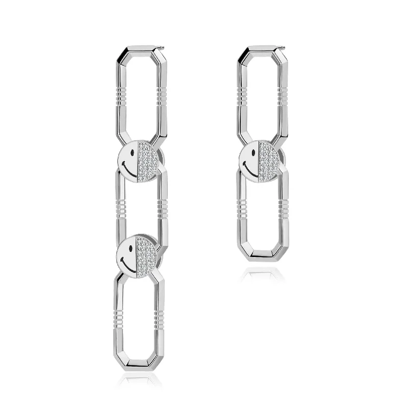 Funky Pearl Earrings-KKLUExSMILEY® Silver Oliver Detachable Link Earrings