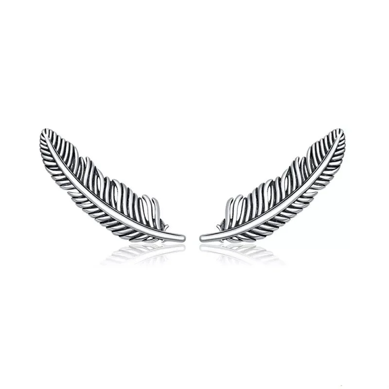 Gold Hoop Earrings-925 Sterling Silver Feather Earrings