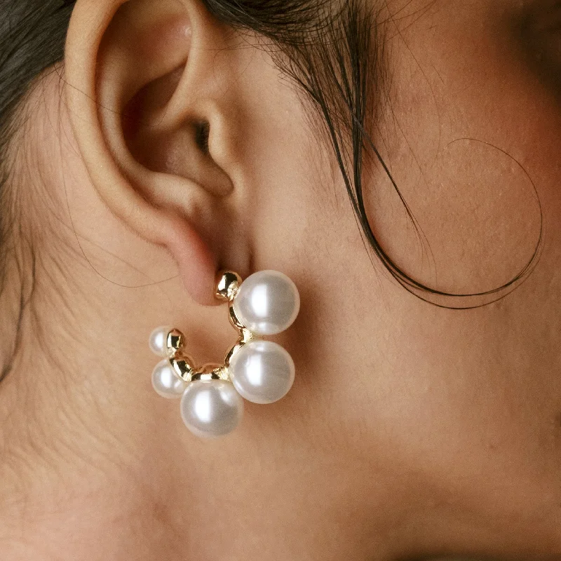 Simple Sterling Silver Earrings-Pearl Hoop Earrings