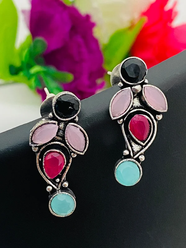 Soft Pink Earrings-Charming Multicolor Designer Silver Oxidized Earrings For Women