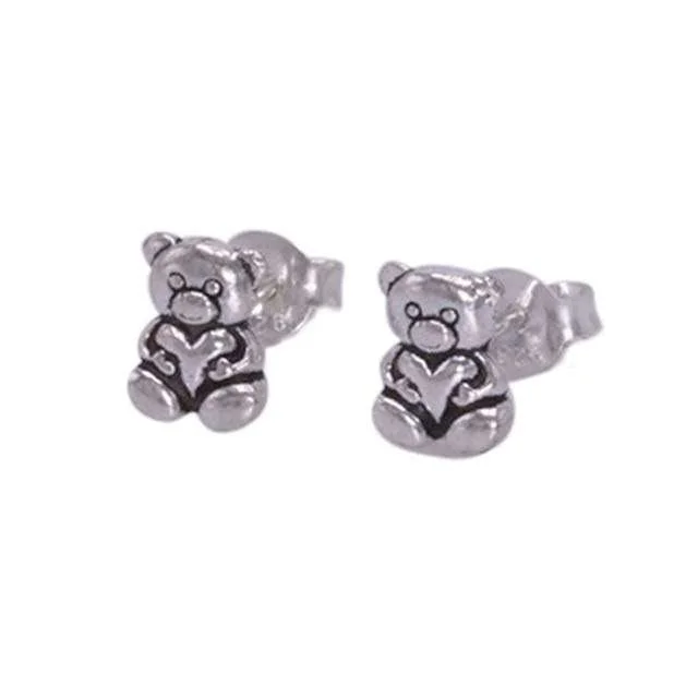 Heart Shaped Earrings-Steling Silver  Teddy Bear Stud Earrings