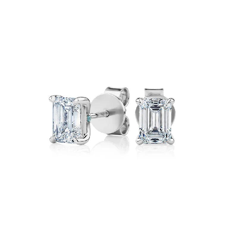 Statement Drop Earrings-Premium Certified Lab-Grown Diamond, 1.40 carat TW emerald cut stud earrings in 14 carat white gold