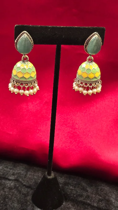 Large Statement Earrings-Amazing Pista Green Colored Jhumkas For Women