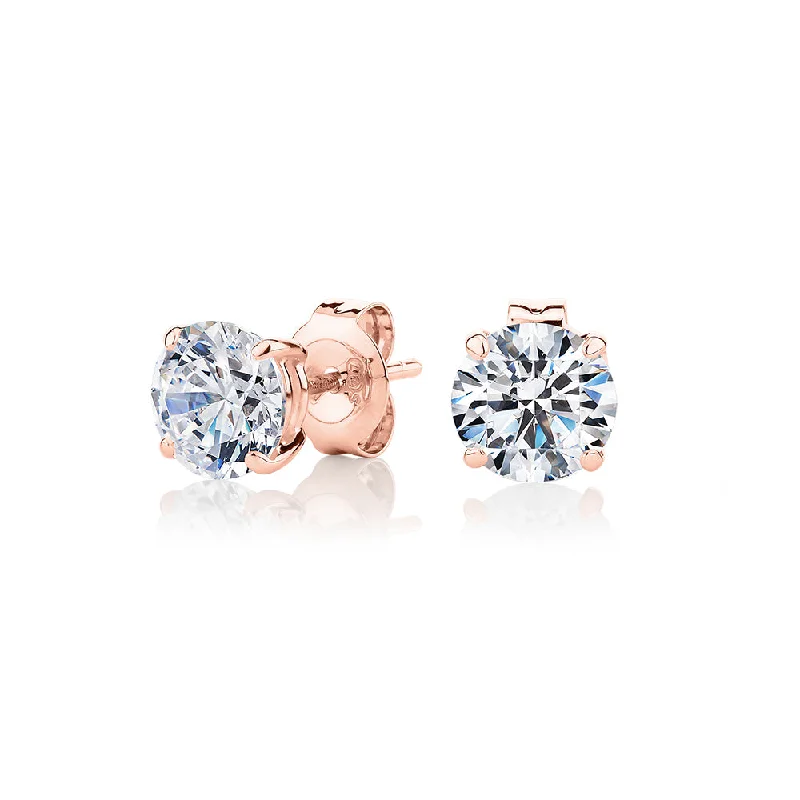 Chic Drop Earrings-Round Brilliant stud earrings with 2 carats* of diamond simulants in 10 carat rose gold