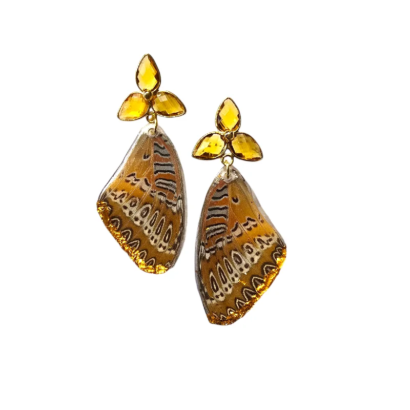 Red Gemstone Earrings-The Real Butterfly Citrine Flower Post Earrings