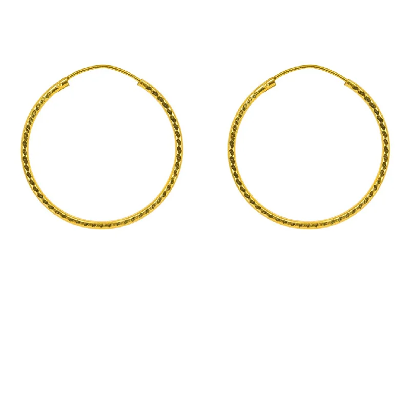 Pink Gold Earrings-22K Yellow Gold Hoop Earrings W/ Thin Chiseled Frame