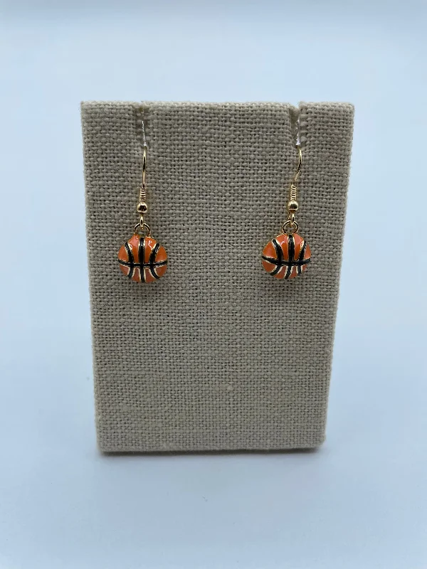 Colorful Hoop Earrings-Small Orange Basketball Earrings