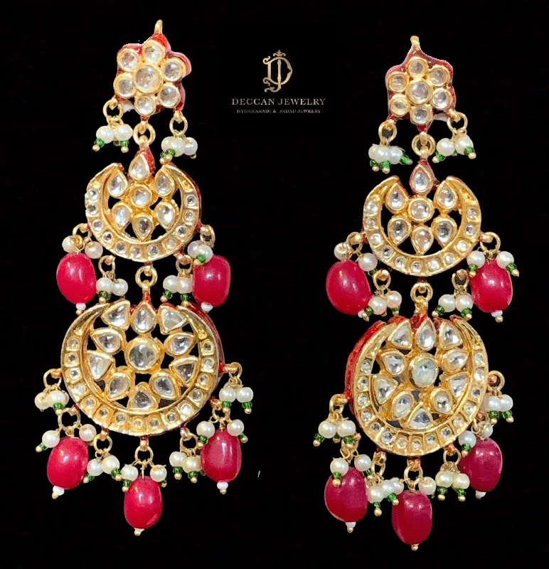 Golden Pearl Earrings-DER424 Irina Kundan statement earrings (rubies )  (READY TO SHIP )