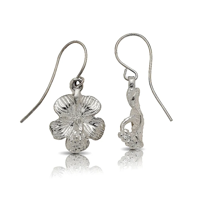 Stud Earrings for Women-Small Hibiscus Flower .925 Sterling Silver Earrings