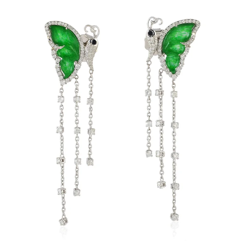 Statement Gold Earrings-Jade Butterfly Earrings