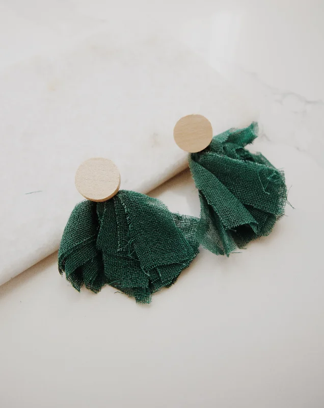 Boho Chic Earrings-Soulful Sari Earrings- Green Color