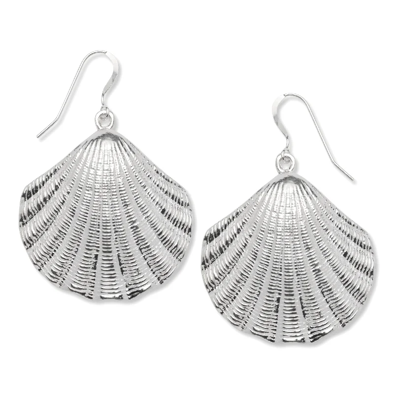 Beaded Earrings for Women-Large Scallop Shell .925 Sterling Silver Earrings