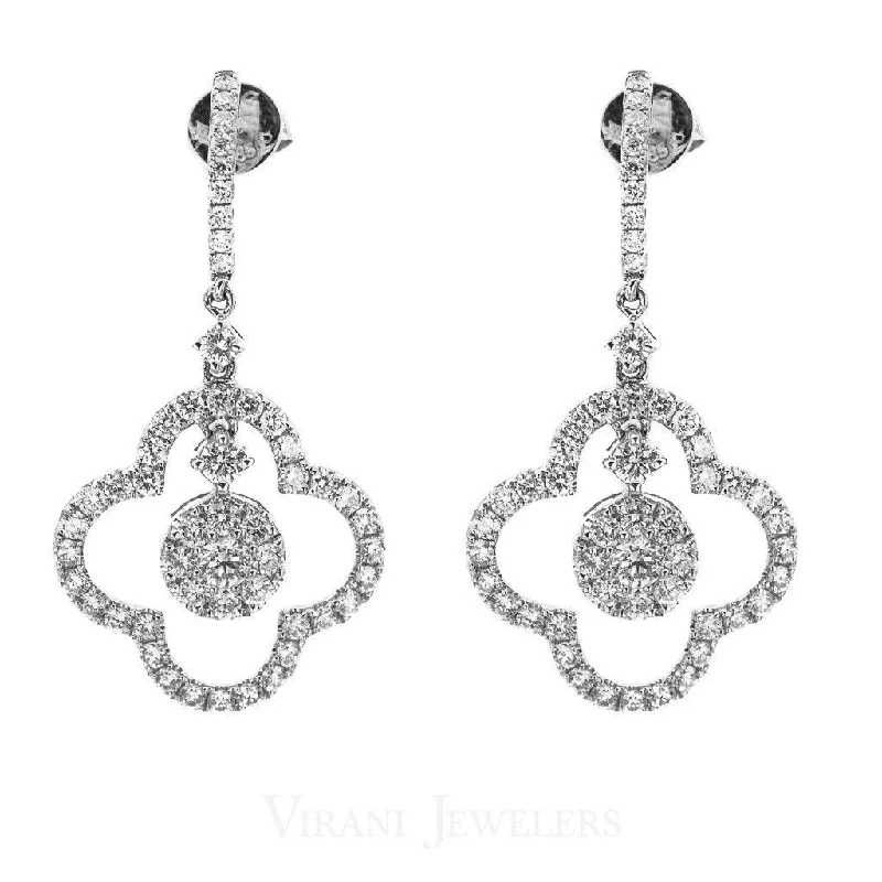 Swarovski Crystal Earrings-1.6CT Diamond Drop Quatrefoil Earrings Set In 14K White Gold