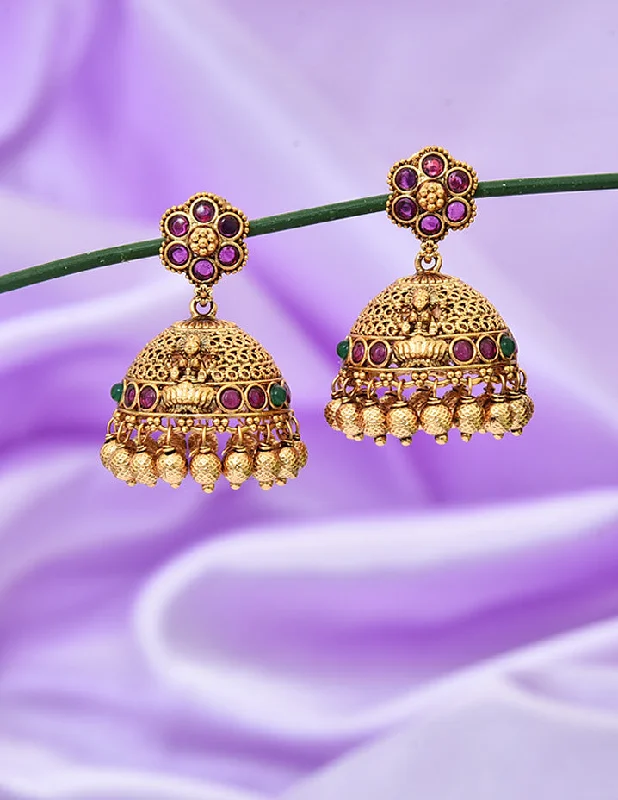 Geometric Drop Earrings-Designer Zirconia Kempu Jhumka Earrings