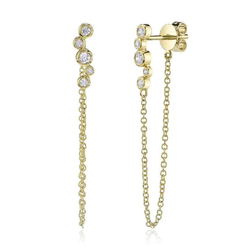 Chic Drop Earrings-14K Yellow Gold Diamond Bezel Chain Drop Earrings