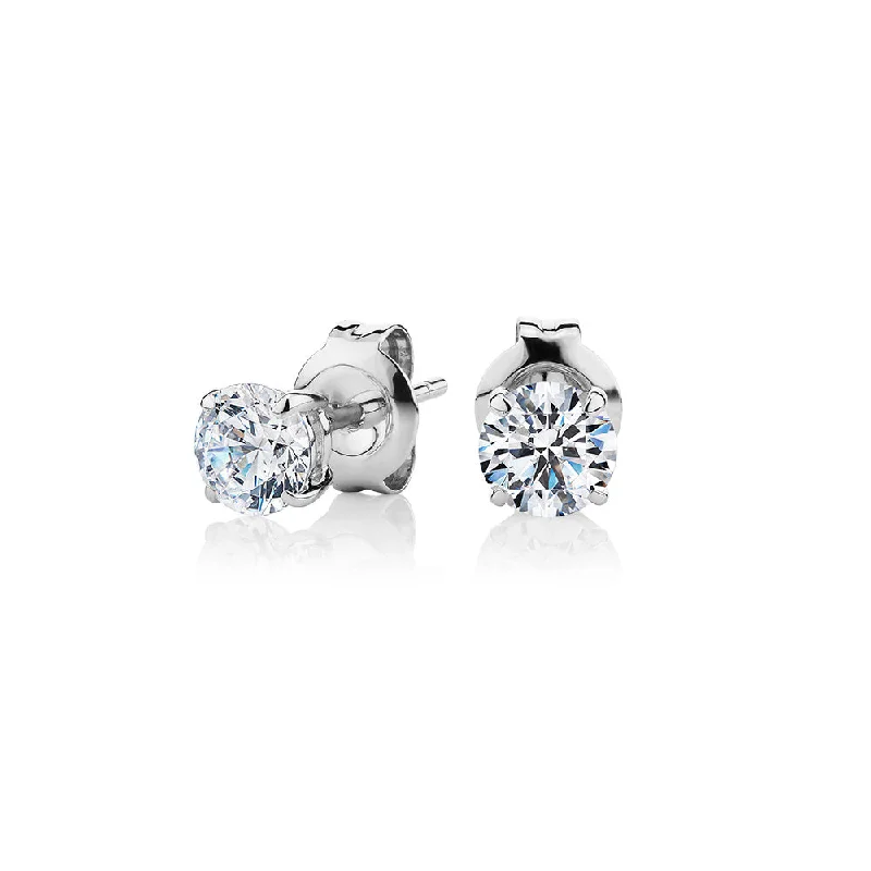 Blue Drop Earrings-Round Brilliant stud earrings with 1 carat* of diamond simulants in 10 carat white gold