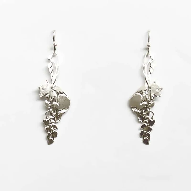 Silver Earrings with Diamonds-Bear Earrings