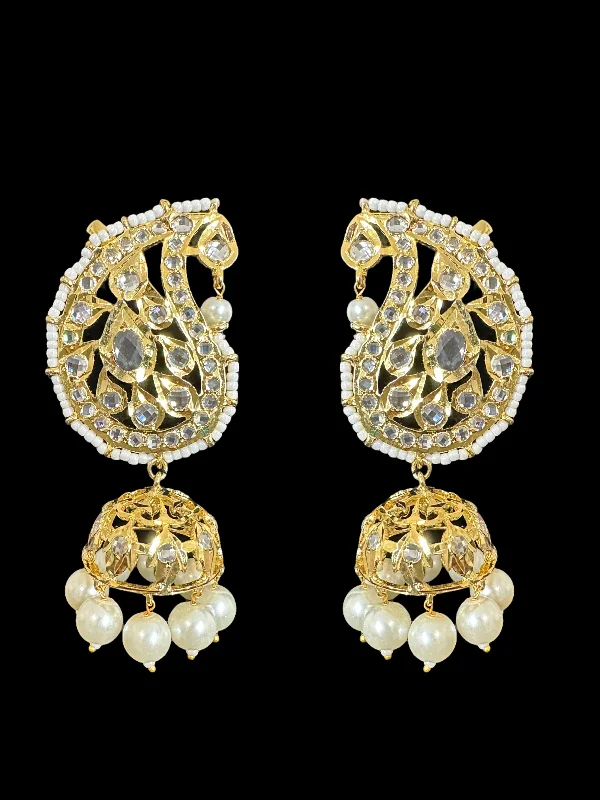 Multi-Layer Earrings-DER533 Kaan phool jhumka earrings in pearls ( READY TO SHIP )