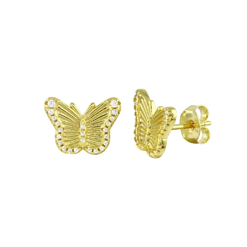 Fancy Diamond Earrings-Pave Fluted Butterfly Stud Earrings