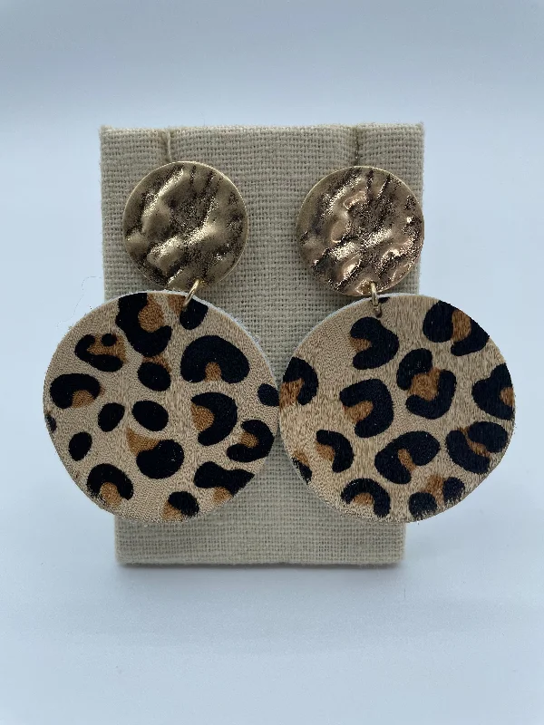 Wedding Earrings for Bride-Leopard and Gold Cowhide Earrings