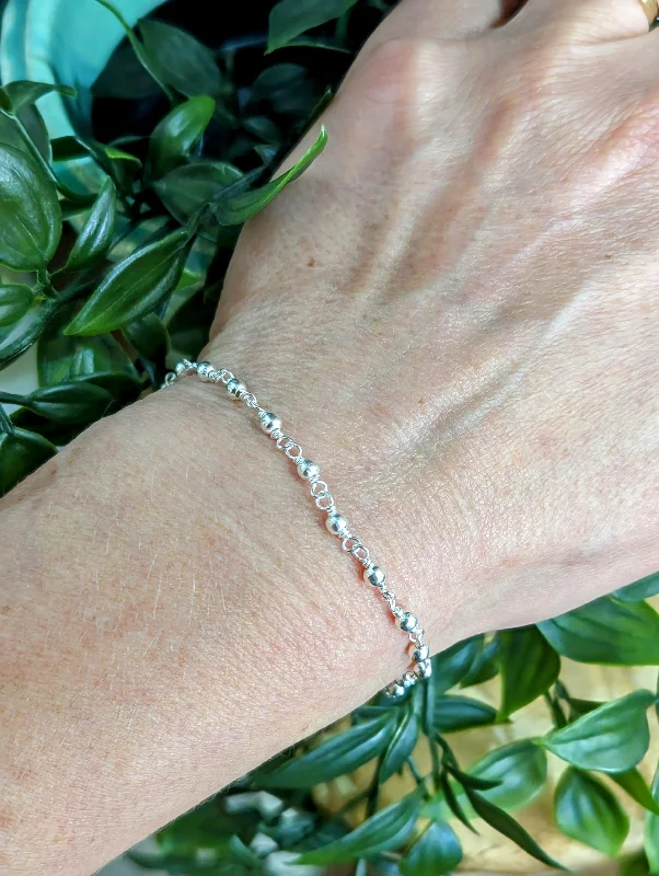 Adjustable Leather Bracelet-Sterling Silver Beads Bracelet