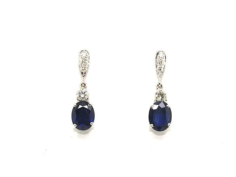 Fashion Bead Earrings-Classic Blue Sapphire And Diamond Drop Earring Ad No. 0994