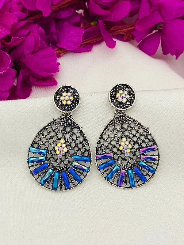 Statement Earrings for Parties-Marvelous Multicolor Oxidized Earrings With White Stones