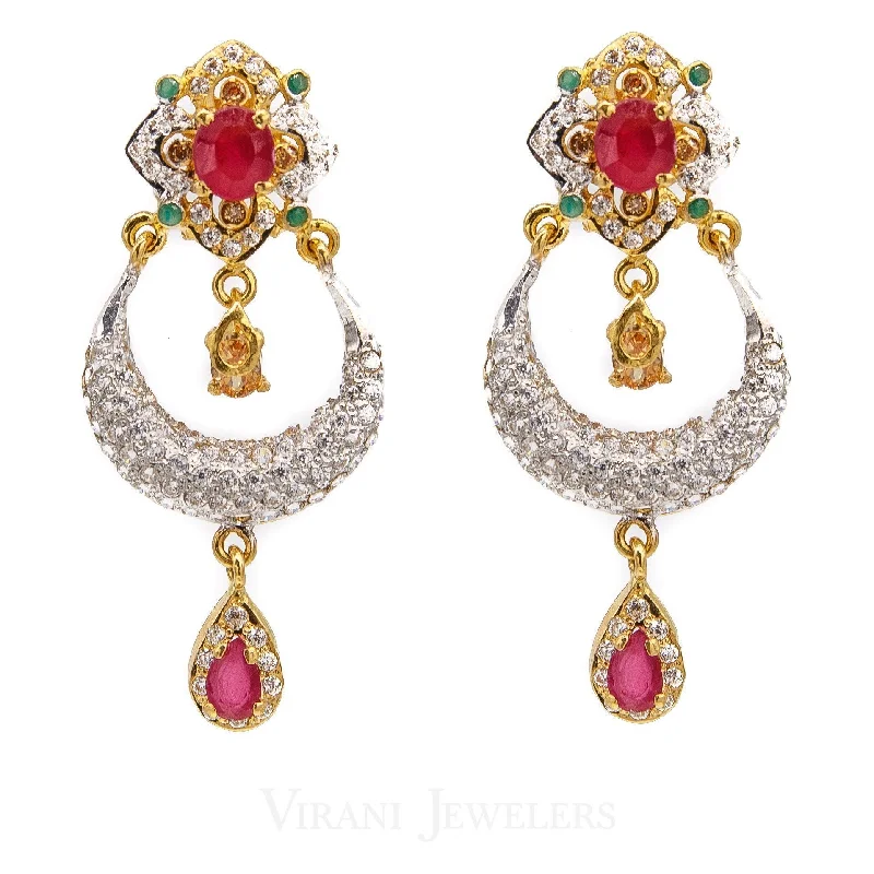 Wedding Pearl Earrings-22K Yellow Gold Chand Bali Drop Earrings W/ Multi Precious Stone Accents