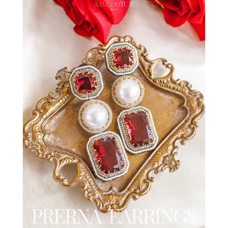 White Pearl Earrings-Prerna Earrings - Ruby