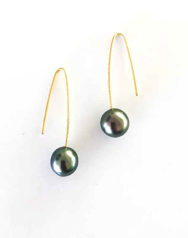 Silver Stud Earrings-Tahitian Pearl Arc Earrings