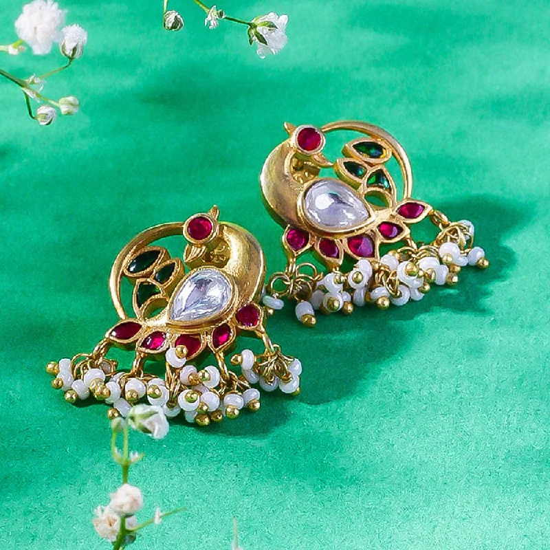 Color Changing Earrings-92.5 Sterling Silver Swan Motif Kundan Stud Earrings