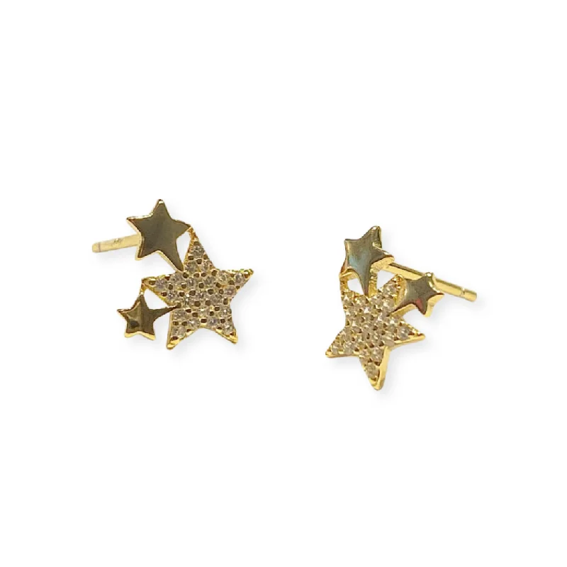 Clear Crystal Earrings-Pave Star Cluster Studs