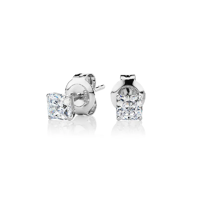 Modern Drop Earrings-Princess Cut stud earrings with 0.5 carats* of diamond simulants in 10 carat white gold