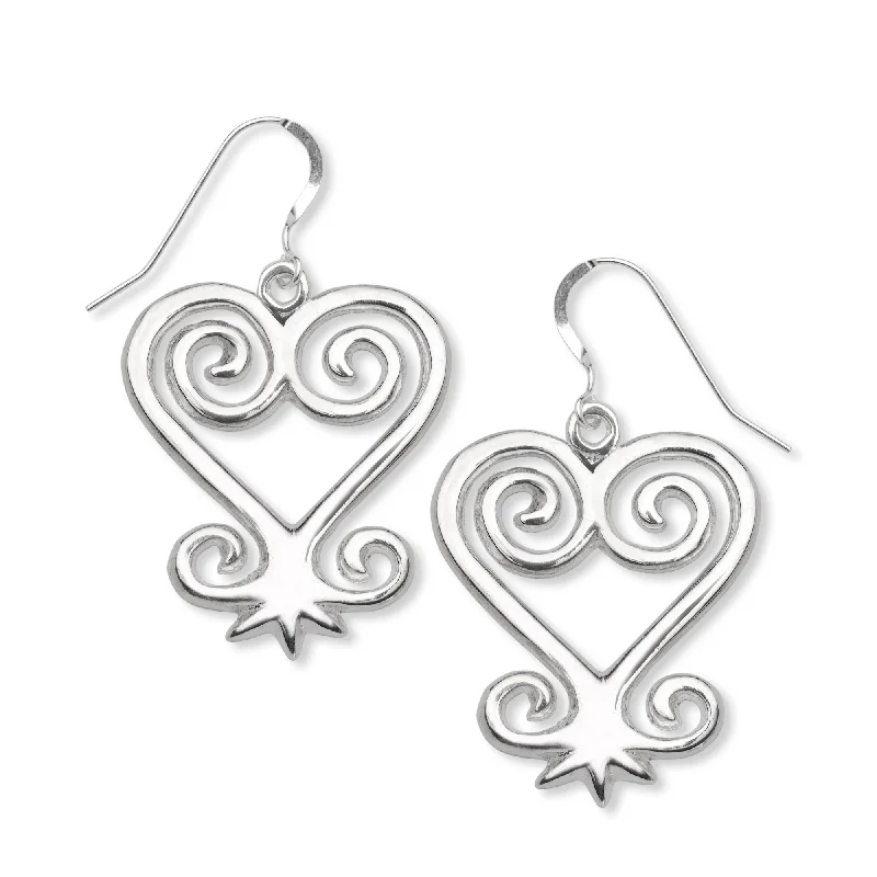 Custom Drop Earrings-Sankofa .925 Sterling Silver Earrings, Andinkra Symbol