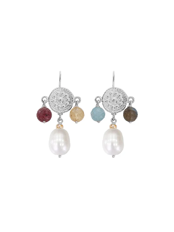 Beautiful Pearl Earrings-Etruscan Floral Disc Earrings