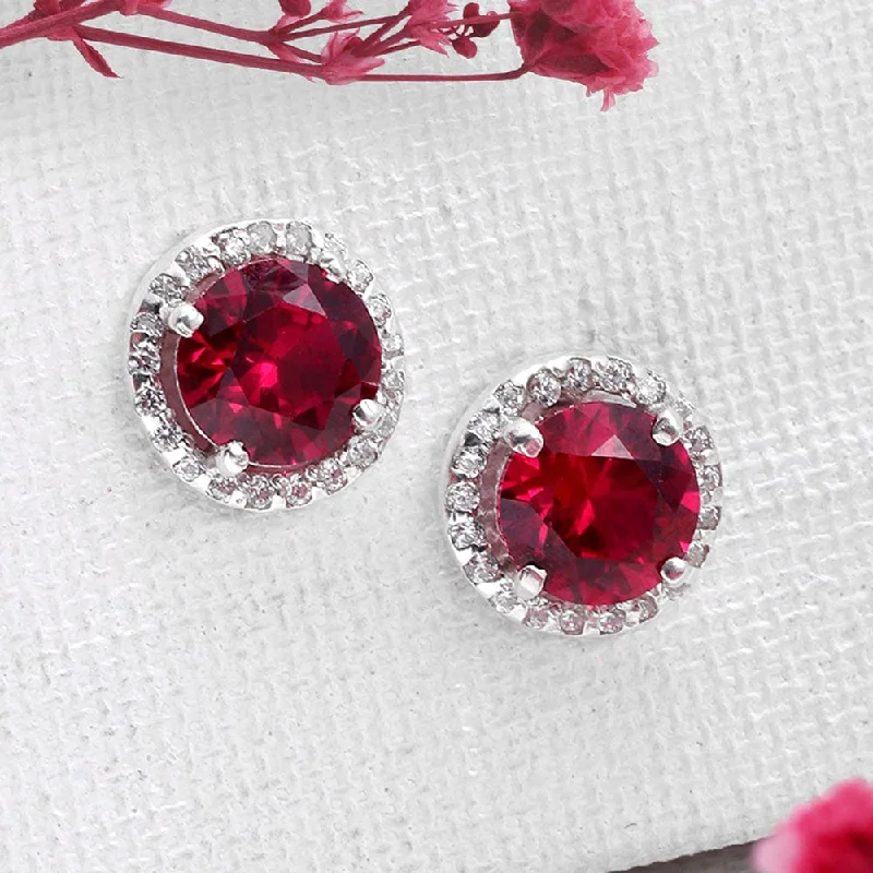 Pink Gemstone Earrings-92.5 silver red stone earrings