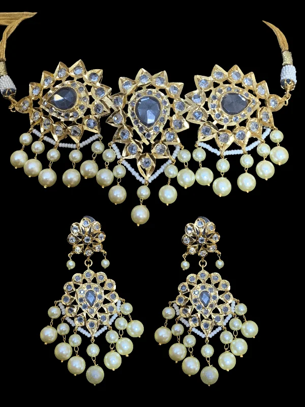 Handmade Crystal Drop Earrings-C182 Shaburi gold plated Hyderabadi choker with earrings ( READY TO SHIP)