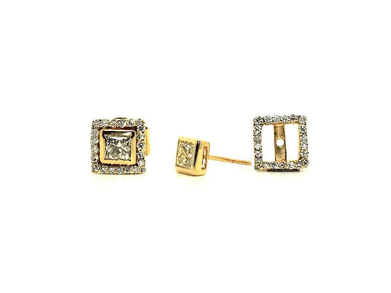 Crystal Cluster Earrings-Bezel Set Princess Cut Diamond Stud With Diamond Jackets