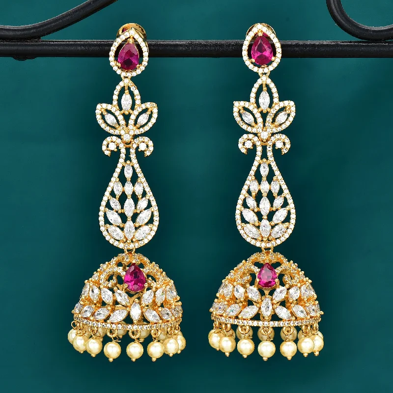 Gold Dangle Earrings-Designer Zirconia Jhumka Earrings