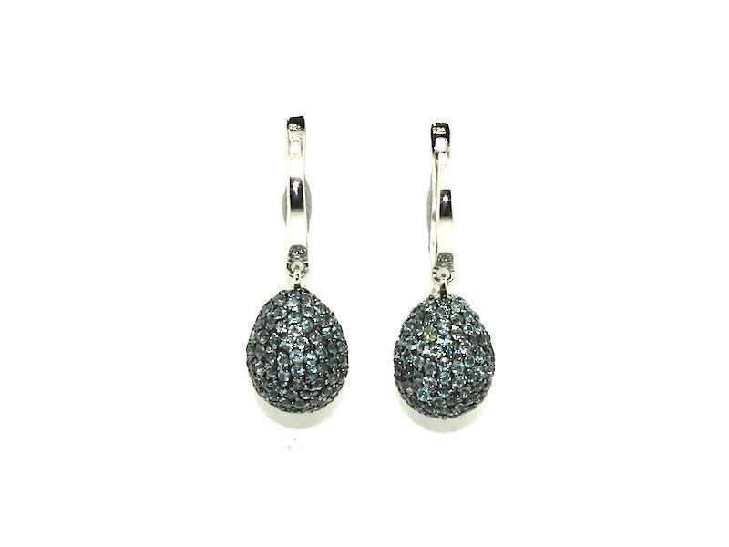 Silver Bead Earrings-Blue Topaz Studded Drop Earrings