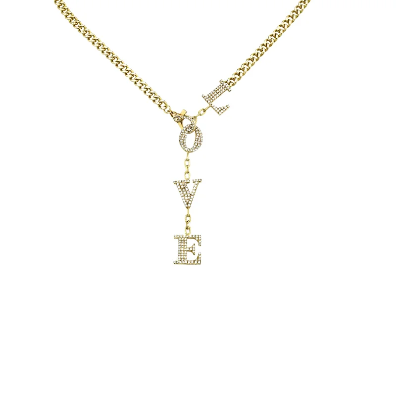 Delicate Gold Necklace-DIAMOND LOVE BABY LINK Y NECKLACE