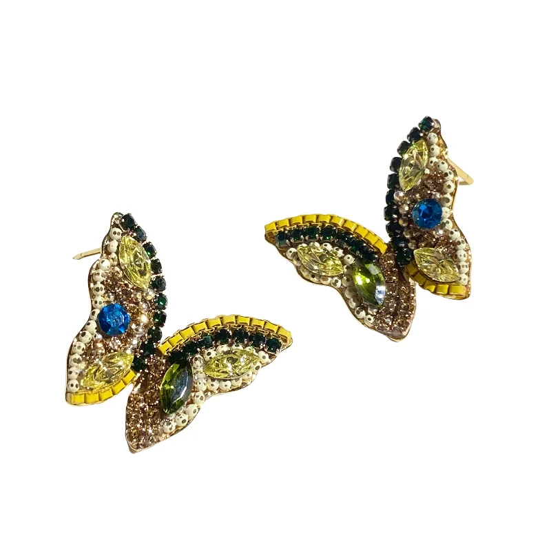 Crystal Cluster Earrings-Karen Butterfly Cluster Stud Earrings