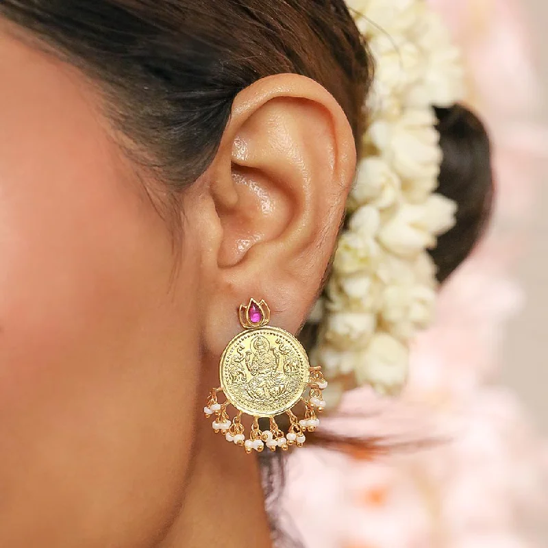 Gold and Diamond Earrings-999 silver dhanlakshmi earring