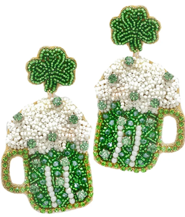 Heart Shaped Drop Earrings-Clover & Beer Mug Earrings