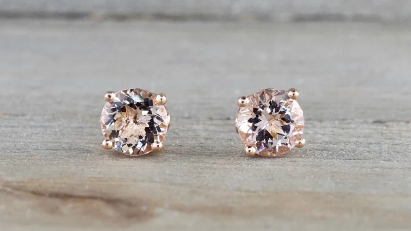 Handmade Hoop Earrings-Round Morganite Swirl Studs 7mm