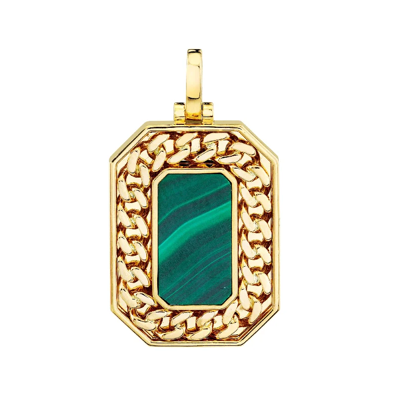 Trendy Silver Necklace-READY TO SHIP MALACHITE GOLD LINK PENDANT